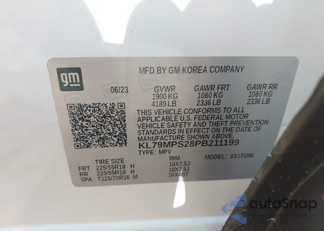 2023 Chevrolet Trailblazer Fwd Lt z USA, uszkodzony, nr VIN KL79MPS28PB211199